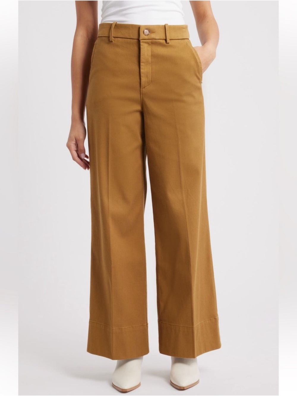 NWT SPANX Supersmooth Stretch Twill Wide Leg Pant Flax Large